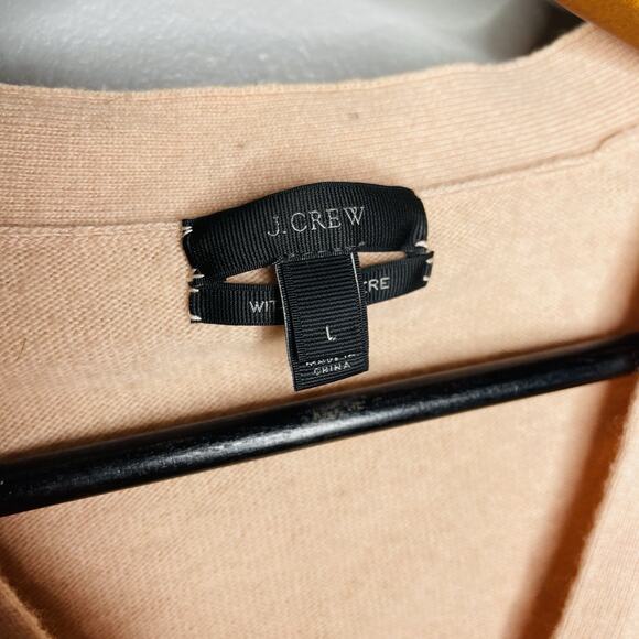 J. Crew Women’s Large Peach Cashmere Wool Blend V Neck Cardigan Sweater - Picture 2 of 6